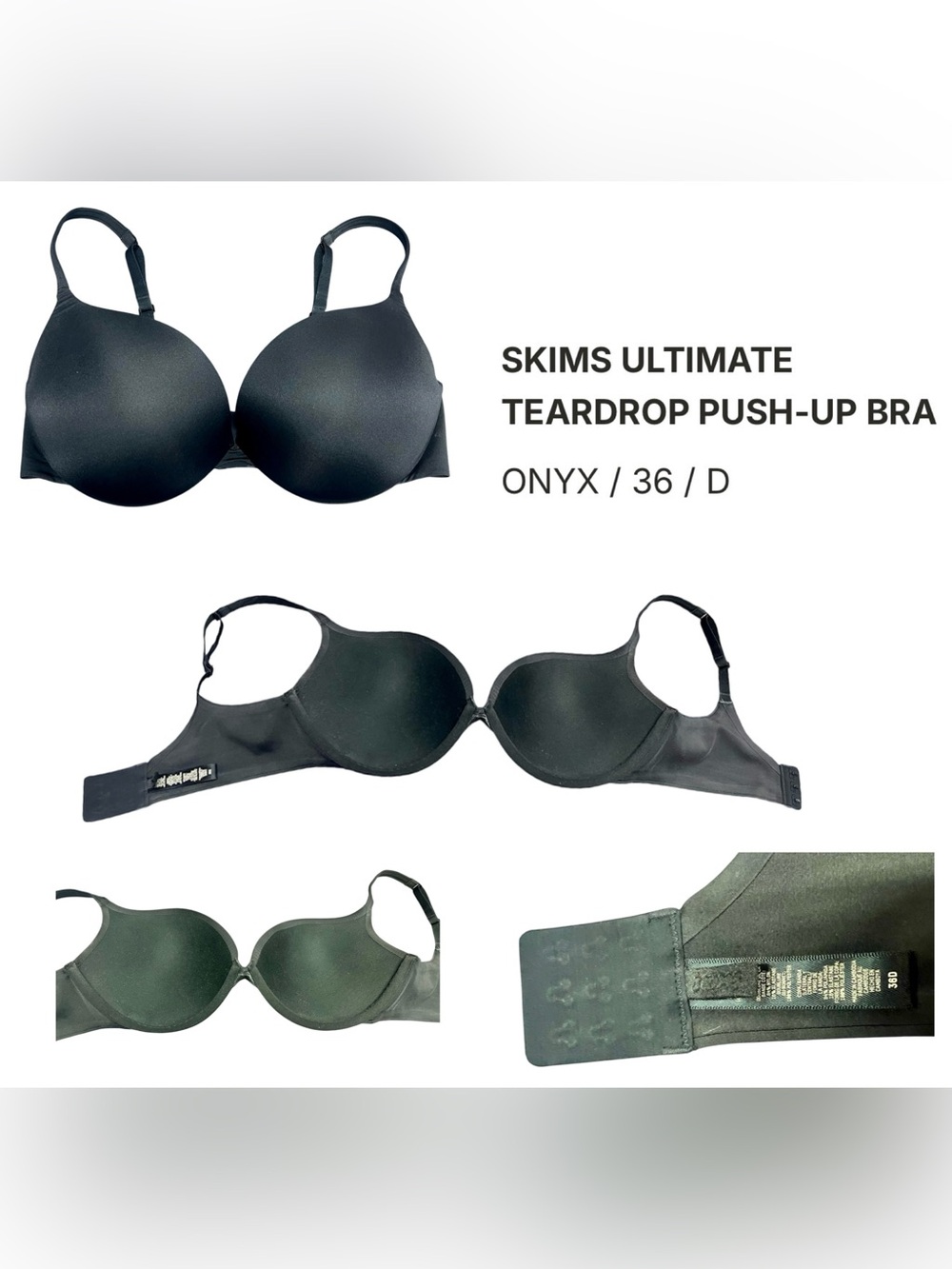 SKIMS Ultimate Collection Teardrop Push-Up Plunge Bra Onyx, Size 36D